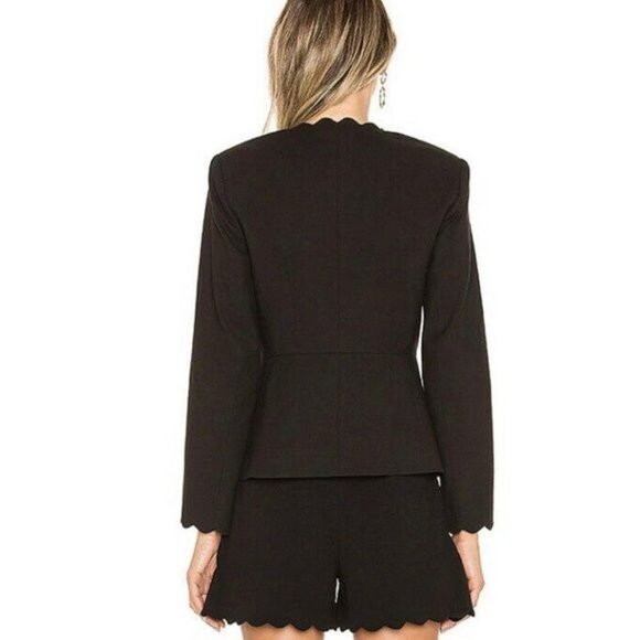 Rebecca Taylor Scalloped Blazer 6 Jacket Suit Black Long Sleeve Top Peplum Small - Picture 2 of 12